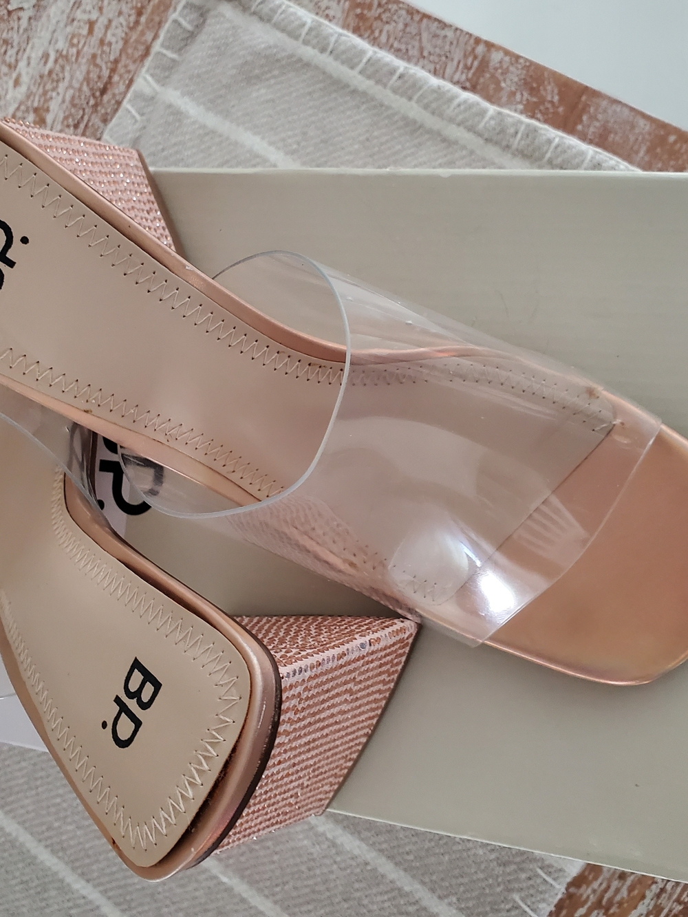 bp Clear Strap Blush Pink Block Heel Mules